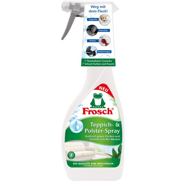 Пятновыводитель FROSCH для ковров и мягкой мебели 500 мл (4001499965715) Особенности Формула на растительной основе безвредна для людей, животных и окружающей среды; удаляет пятна с диванов, кресел и ковров, подходит для автомобильных сидений и детских колясок