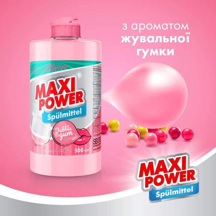 Засіб для миття посуду MAXI POWER Бабл Гам 500 мл (4823098411963) Склад безфосфатний