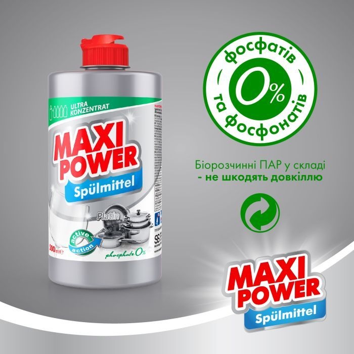 Засіб для миття посуду MAXI POWER Платинум 500 мл (4823098411949) Вид рідина/спрей