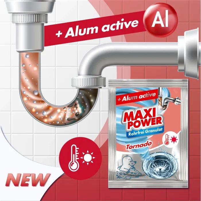 Засіб для прочищення труб MAXI POWER Tornado гранульований 80 г (4823098413004) Особливості для гарячої води