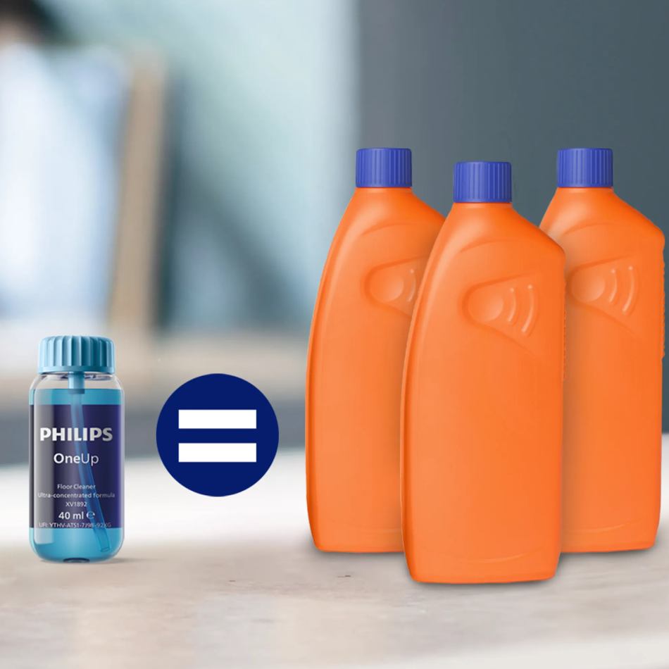Средство для мытья пола PHILIPS OneUp для электрошвабр XV3101/01 XV5113/01 40 мл 2 шт (XV1892/02) Особенности ультраконцентрированный очиститель, специально разработанный для электрошвабр Philips OneUp; 1 картридж заменяет до 3 бутылок обычного моющего средства