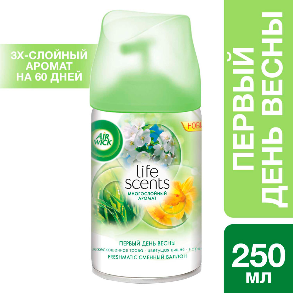 Змінний балон до Air Wick Freshmatic Life Scents Перший день весни 250 мл (5900627066104) Спосіб застосування Вимкніть диспенсер, встановивши коліщатко на задній частині пристрою на позначку off. Перед тим, як вставляти змінний балон, переконайтеся, що червоний важіль всередині пристрою знаходиться у верхньому положенні (піднятий). Вставте змінний балон носиком н