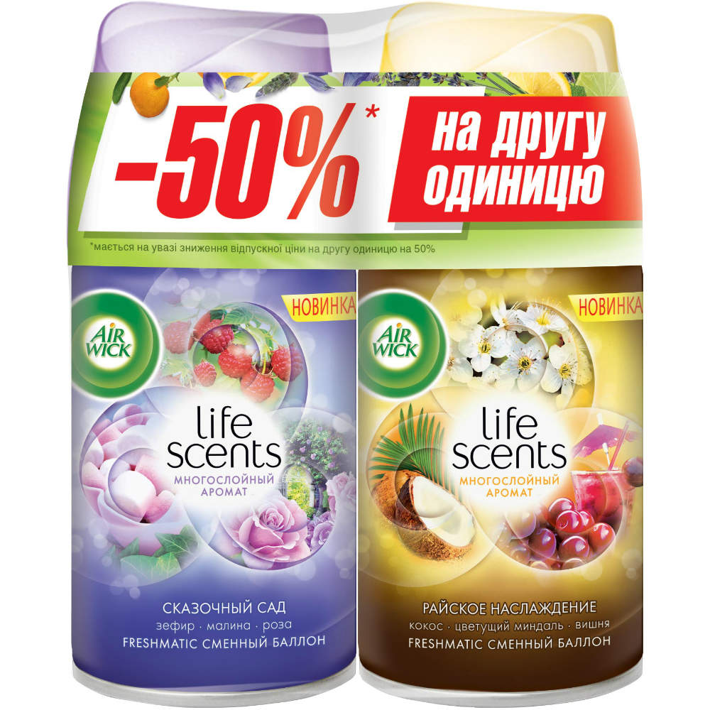 Змінний балон до Air Wick Freshmatic Казковий сад 250 мл + Райська насолода 250 мл (4820108004276)