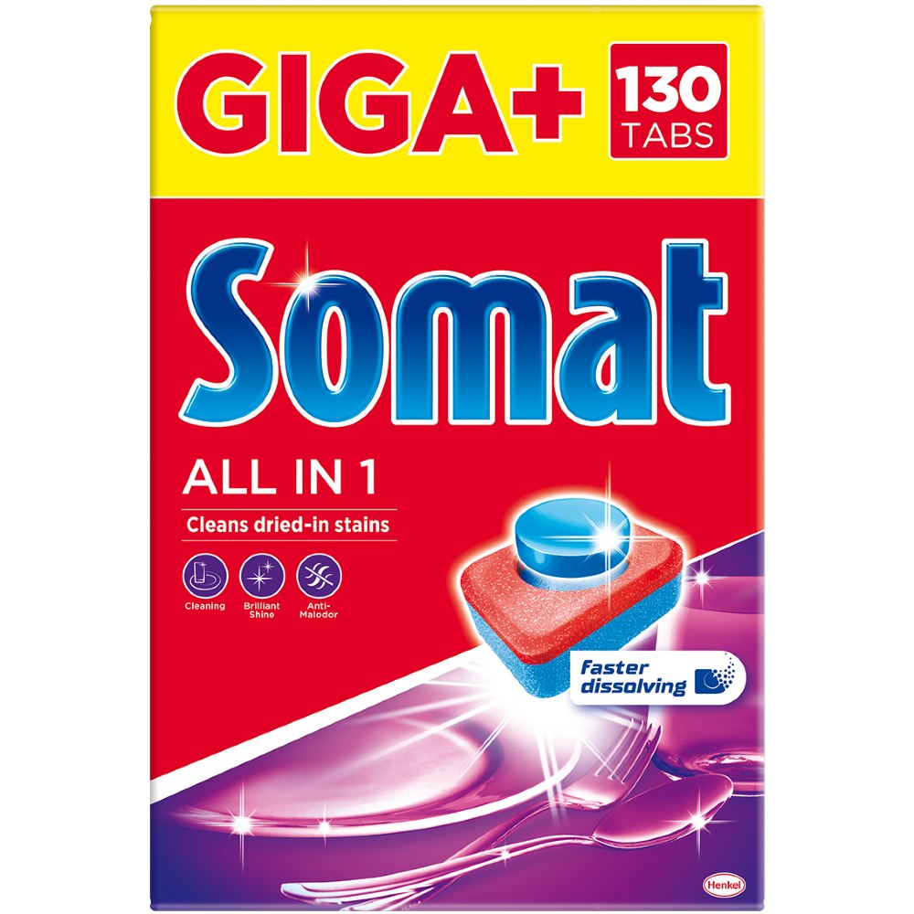 

Таблетки для мытья посуды SOMAT Giga Plus All in one 130 шт (9000101356014), Таблетки Giga Plus All in one 130 шт