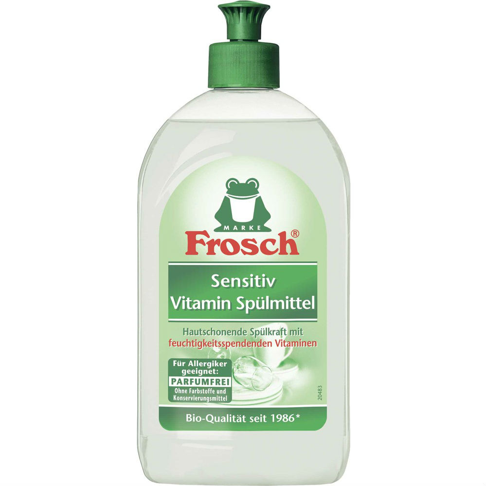 

Бальзам для мытья посуды FROSCH Sensitiv Vitamin 500 мл (9001531181597), Бальзам-Концентрат д/посуду д/чутл.шкіри 500мл