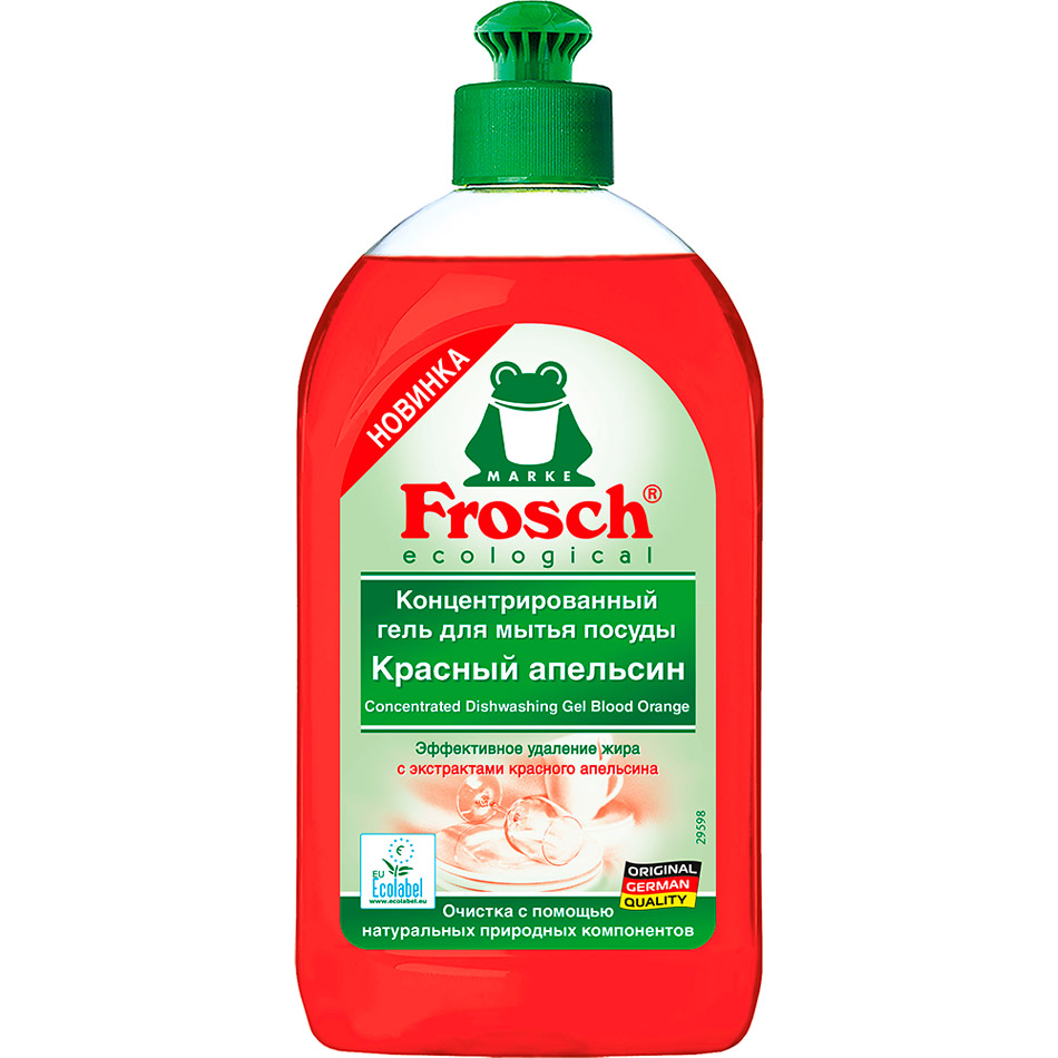 

Гель для мытья посуды Frosch Красный Апельсин 500 мл (4009175946201_1), Гель-концент.для посуду Червоний Апельсин 500*8