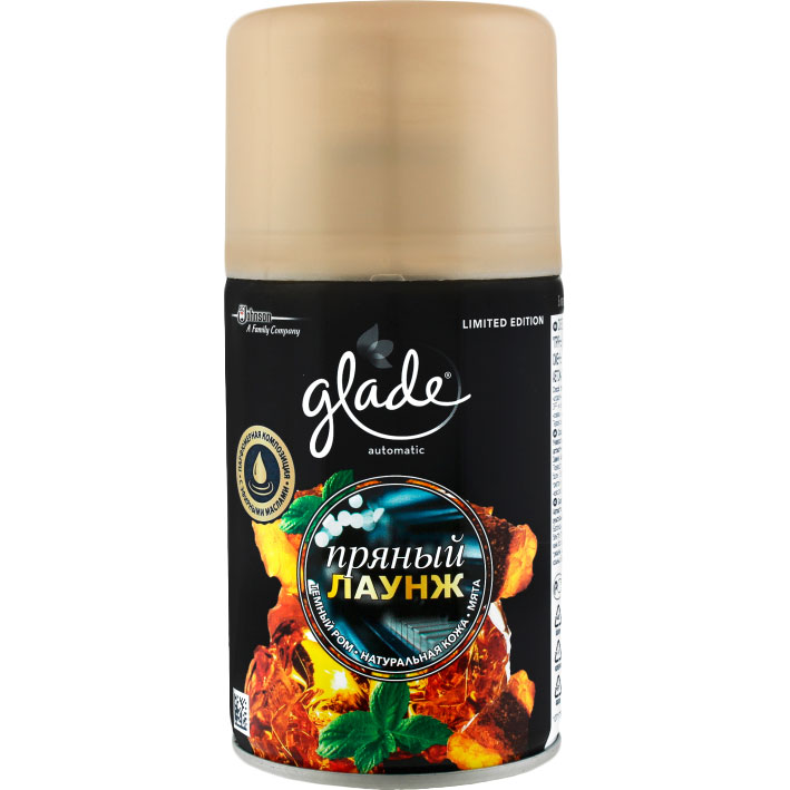 

Сменный баллон для освежителя GLADE Пряный Лаунж 269 мл (5000204079777), ЛК Балон 269мл "Пряний лаунж"