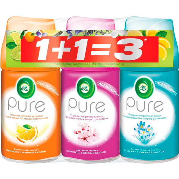 

Набор сменных аэрозольных баллонов AIR WICK Pure Triple Pack 1+1=3 (4820108003170), Pure Triple Pack 1+1=3