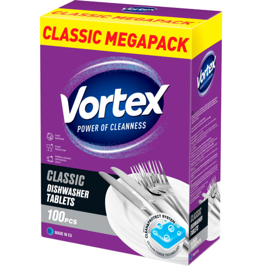 

Таблетки для посудомоечных машин VORTEX 100 шт Classic (4823071646597), Таблетки для ПМ 100 шт Classic