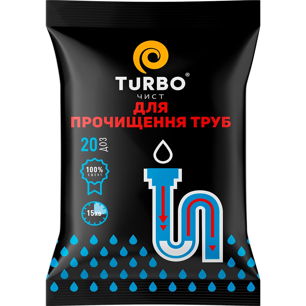 

Гранулы для прочистки канализационных труб Turbo 1000 г (4823015909122), Oчист Гранули для прочистки каналізаційних