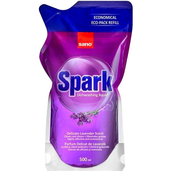 

Средство для мытья посуды SANO Spark Лаванда 500 мл/запаска (7290107280792), Засіб д/миття посуду Spark Лаванда