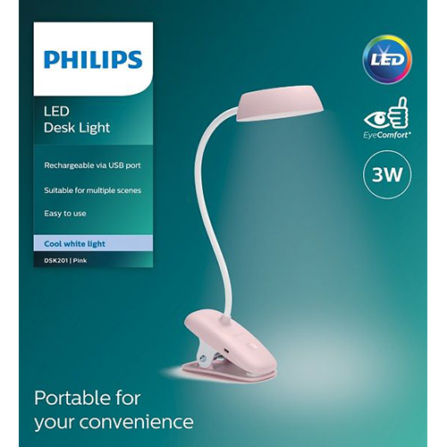 Настільна лампа PHILIPS LED Reading Desk lamp Donutclip 3W 4000K Pink (929003179627) Колір рожевий