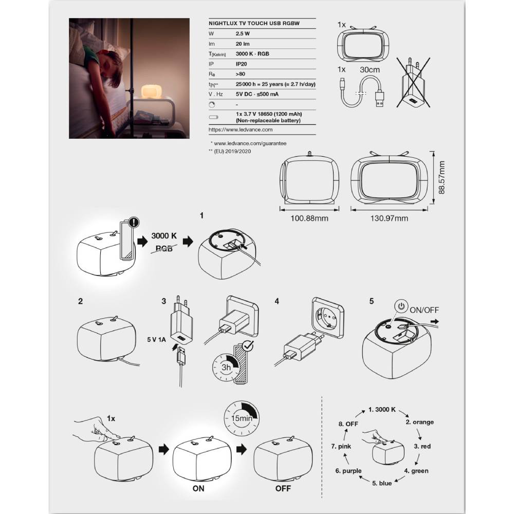 Ночник LEDVANCE NIGHTLUX TOUCH LED 2,5W Retro TV (4058075602137) Тип питания аккумулятор