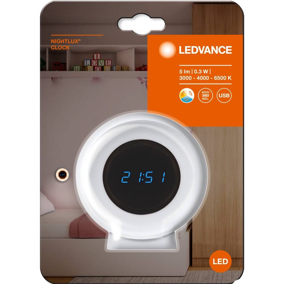 Нічник LEDVANCE NIGHTLUX CLOCK (4058075757721) Тип нічник