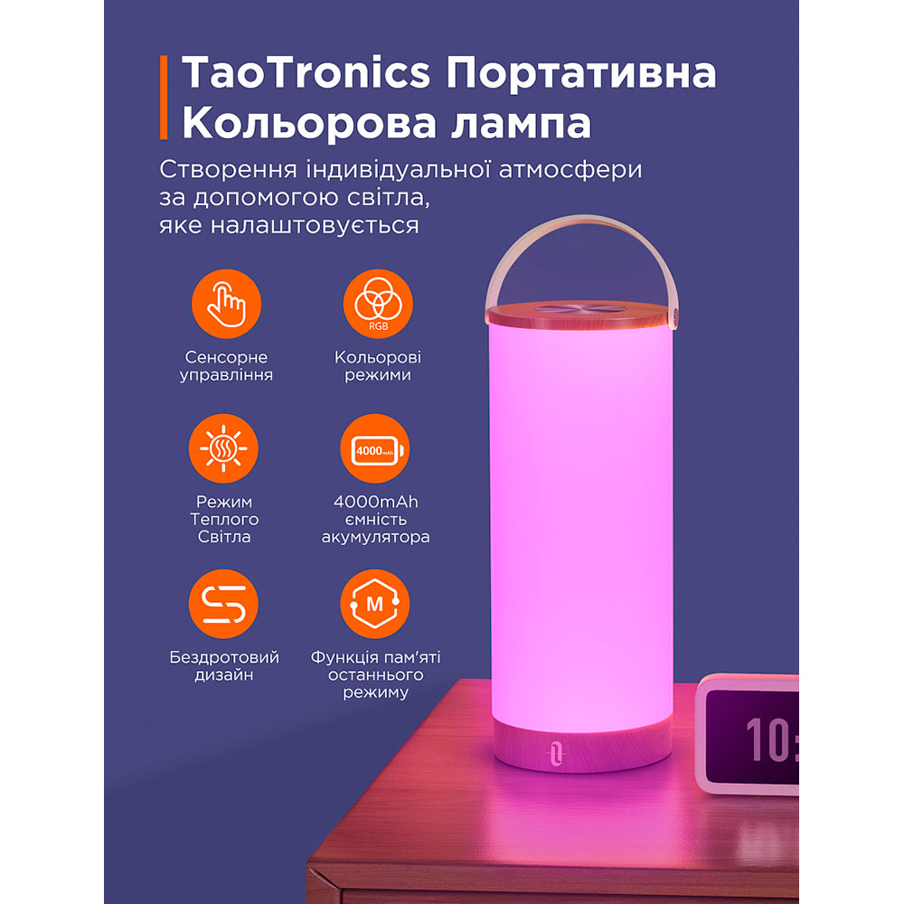 Настольная лампа TAOTRONICS TT-DL23 Pro RGB LED Portable Lamp (78-03010-451) Тип питания аккумулятор