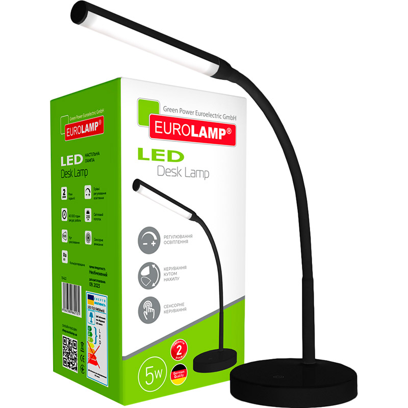 Лампа настільна EUROLAMP LED-TLD-5W Black Тип вимикача сенсор