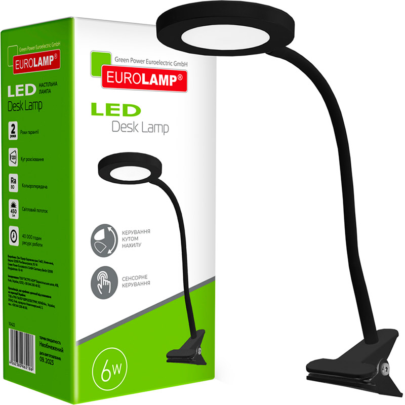 Лампа настільна EUROLAMP LED-TLP-6W Black Тип живлення від мережі