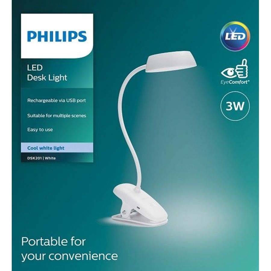 Настільна лампа PHILIPS Donutclip 1200 мАг USB-A White (929003179727) Тип вимикача кнопка