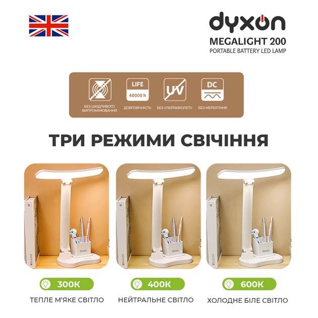 Настільна лампа DYXON MEGALIGHT 200 White (DXNLMGLGT200W) Тип вимикача сенсор