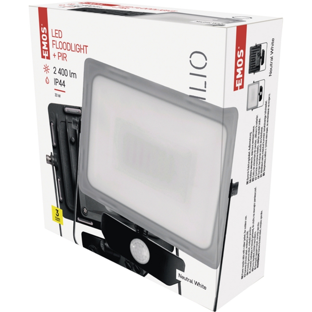 Прожектор EMOS LED ILIO 30W 2400Lm 4000K PIR IP44 (ZS2930) Колір чорний