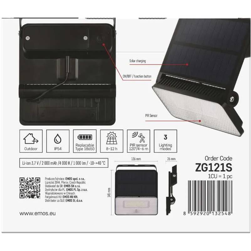 Фото 15 Світлодіодний сонячний прожектор EMOS ZG121S 1000 лм 4000K