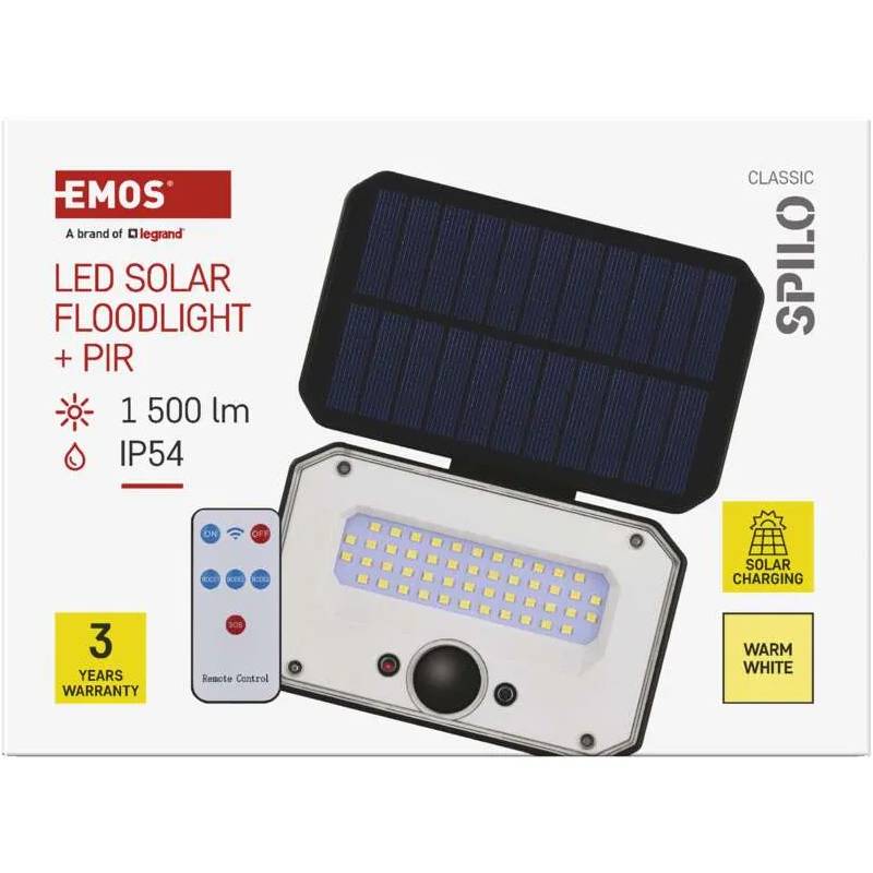 Огляд Світлодіодний сонячний прожектор EMOS 1500 лм 3000K (ZG131S)