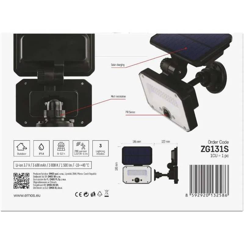 Фото 14 Світлодіодний сонячний прожектор EMOS 1500 лм 3000K (ZG131S)