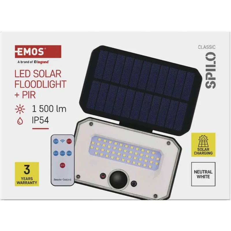 Огляд Світлодіодний сонячний прожектор EMOS 1500 лм 4000K (ZG132S)