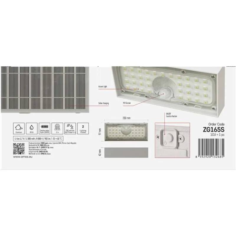 Зображення Світлодіодний сонячний світильник EMOS 900 лм 4000K