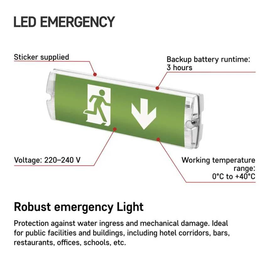 Світильник світлодіодний аварійний EMOS 3Вт (ZN1110) Тип живлення акумулятор