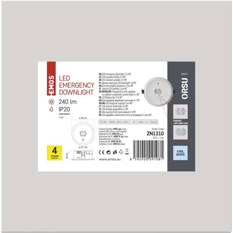 Зовнішній вигляд Світильник світлодіодний аварійний EMOS 3Вт (ZN1310)