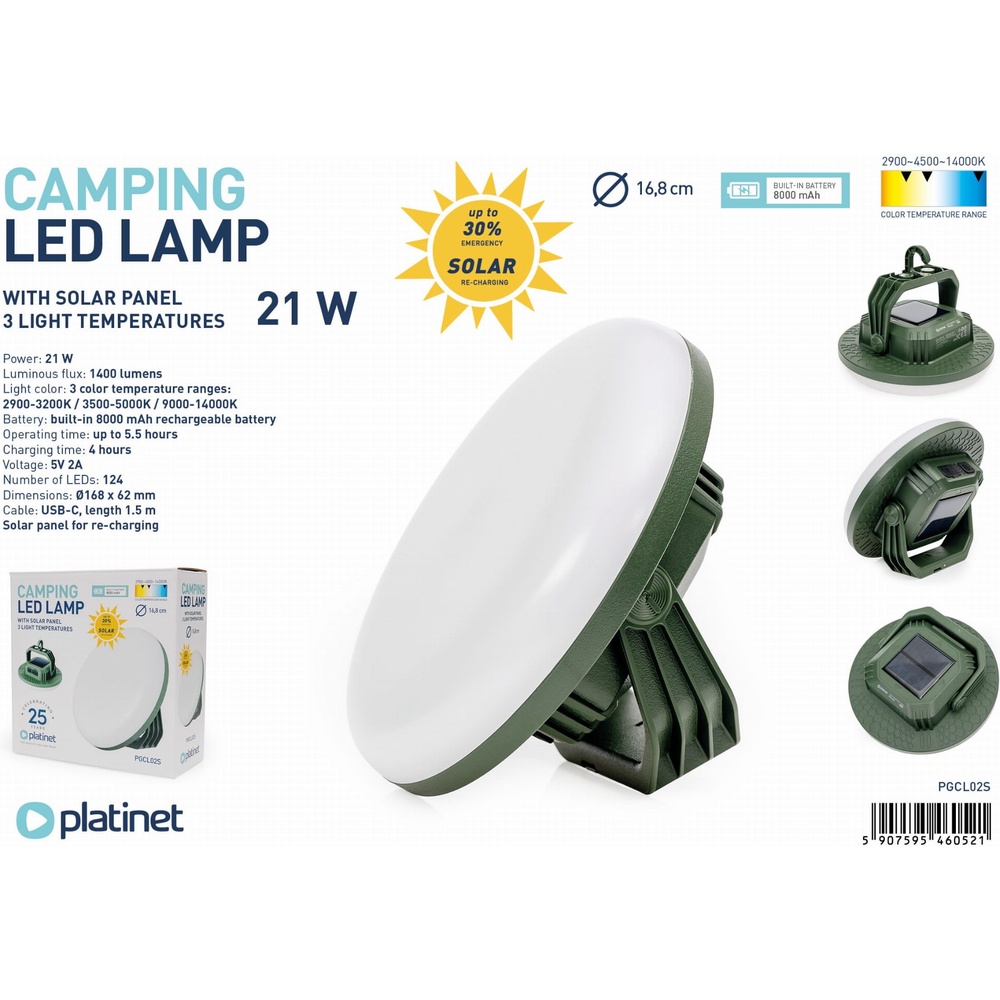 В интернет магазине Лампа PLATINET Camping Emergency Light LED Solar 21W 8000 mAh (PGCL02S)
