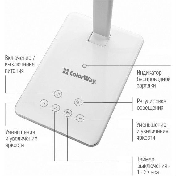 Замовити Настільна лампа COLOR WAY з бездротовою зарядкою і USB, white (CW-DL01WC-W)