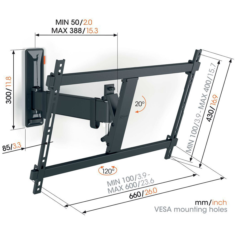 Кронштейн VOGELS TVM 3623 Black Конструкція 3 ступеня свободи