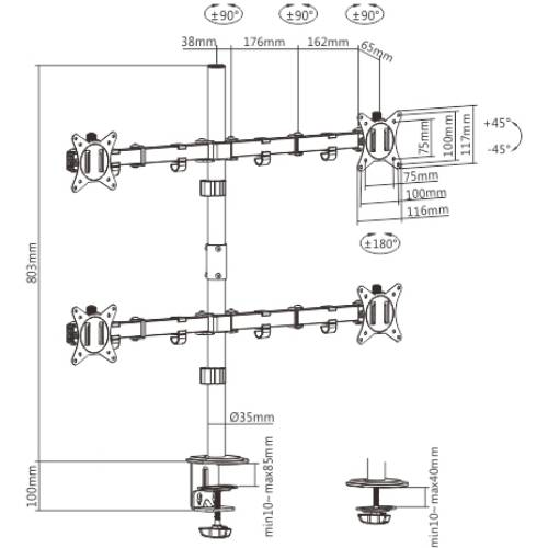 Кронштейн BRATECK LDT66-C048 Стандарт VESA 75 Х 75