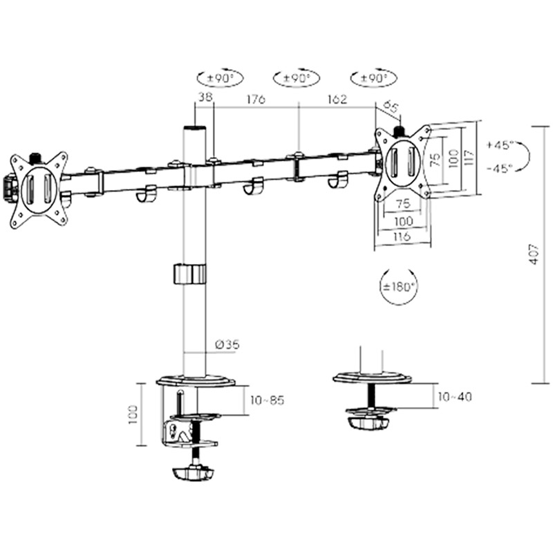 Кронштейн BRATECK LDT66-C024 Конструкция 1 степень свободы