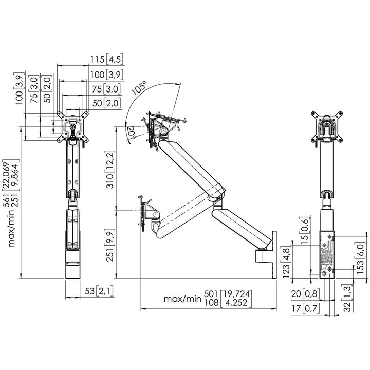 Кронштейн VOGELS MOMO 4136 Black (7141360) Конструкція 3 ступеня свободи