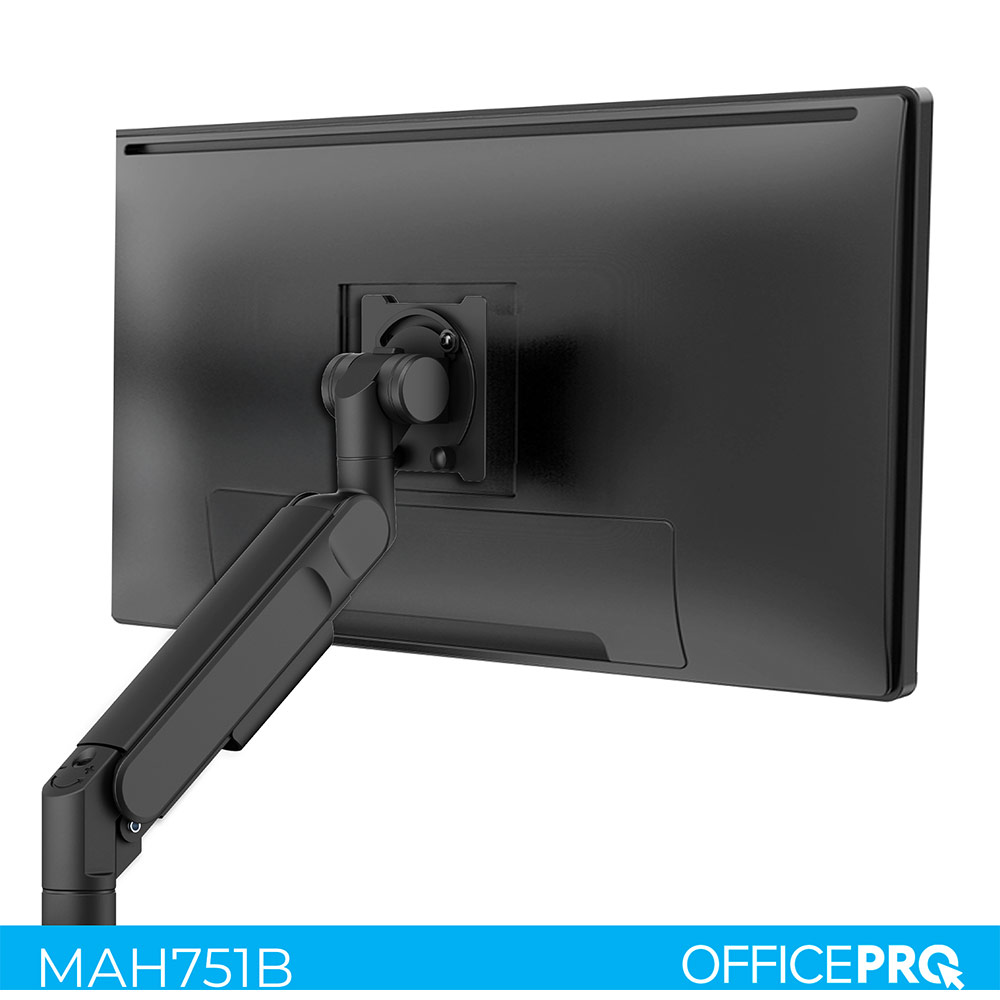 Кронштейн OFFICEPRO 24-57" Black (MAH821B) Додатково Регулювання: по висоті, по глибині, нахил від -20 ° до +60 °, поворот ± 90 °, обертання (Pivot) ± 90 °; механізм похило-поворотний, пневматичний (газліфт); Вбудовані порти: 1 x USB 3.0; 1 x USB Type-C