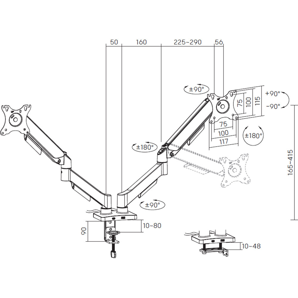 Кронштейн OFFICEPRO для 2 моніторів Black (MA512B) Конструкція 6 ступенів свободи