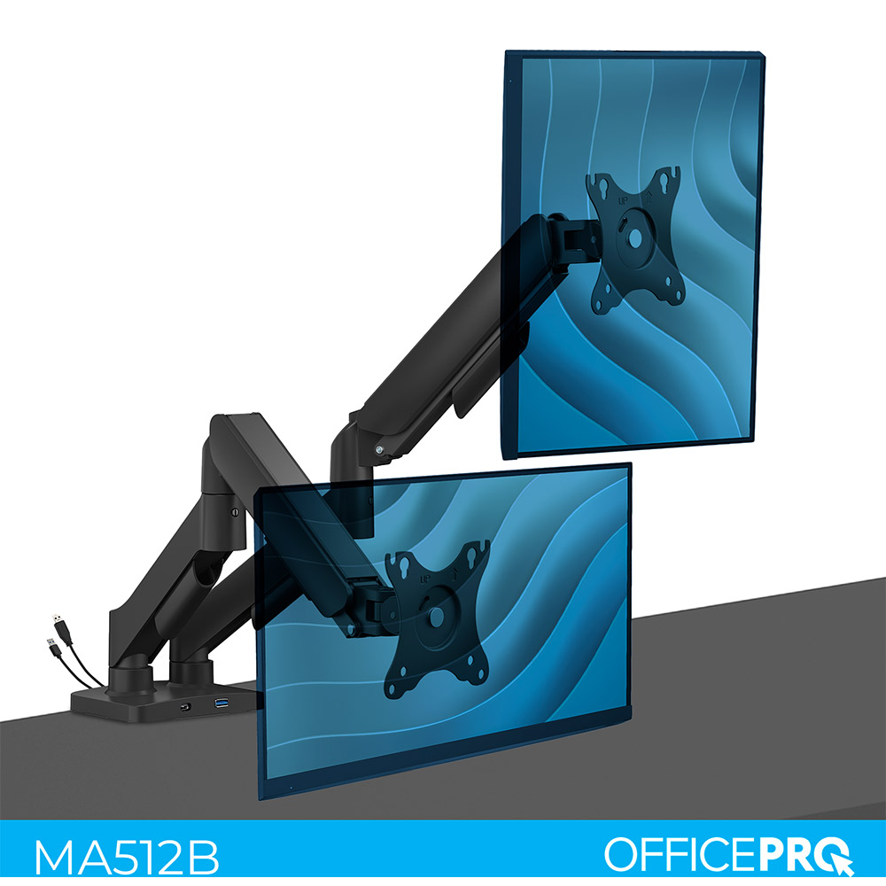 Кронштейн OFFICEPRO для 2 моніторів Black (MA512B) Обертання 180