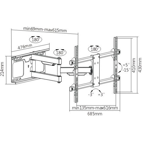 Кронштейн ITECHMOUNT PTRB-77 Конструкція 4 ступеня свободи