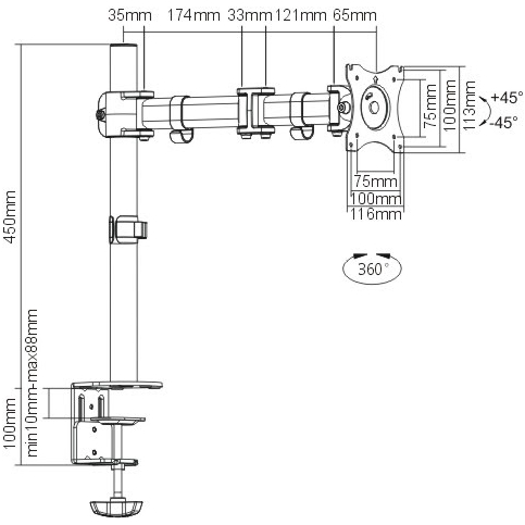 Кронштейн ITECHMOUNT MBS-03F Конструкція 2 ступеня свободи