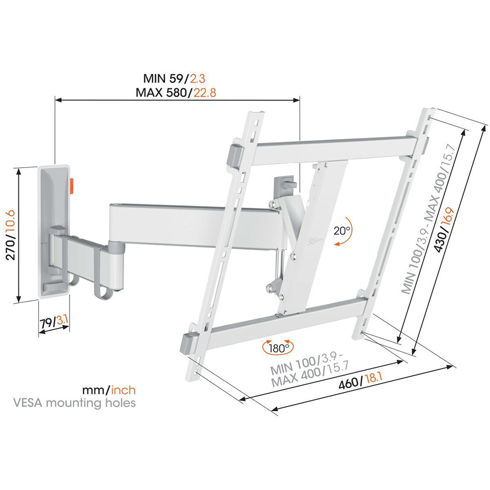 Кронштейн VOGELS TVM 3443 White Конструкція 4 ступеня свободи