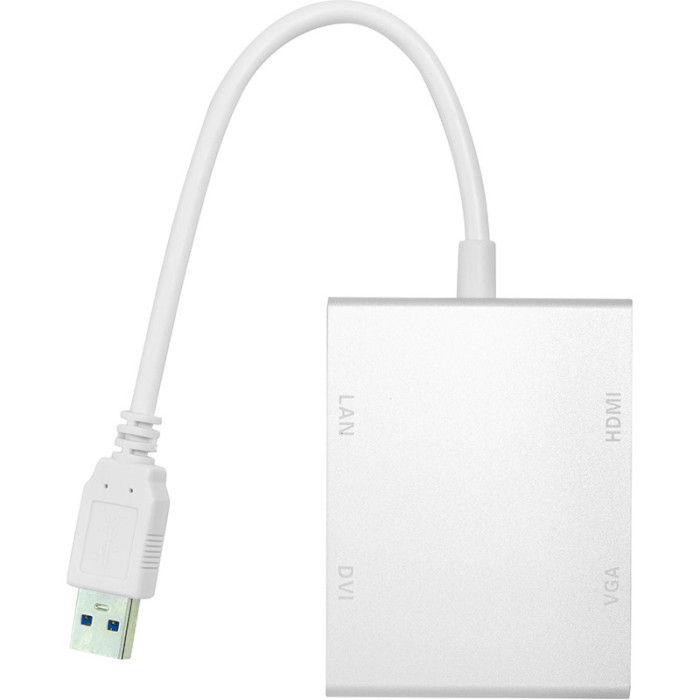 Переходник POWERPLANT USB 3.0 - HDMI, DVI, VGA, RJ45 (CA912087) Вид переходник