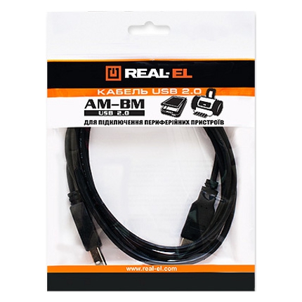 Кабель REAL EL USB 2.0 Pro AM-BM 2m black (EL123500026) Вид кабель