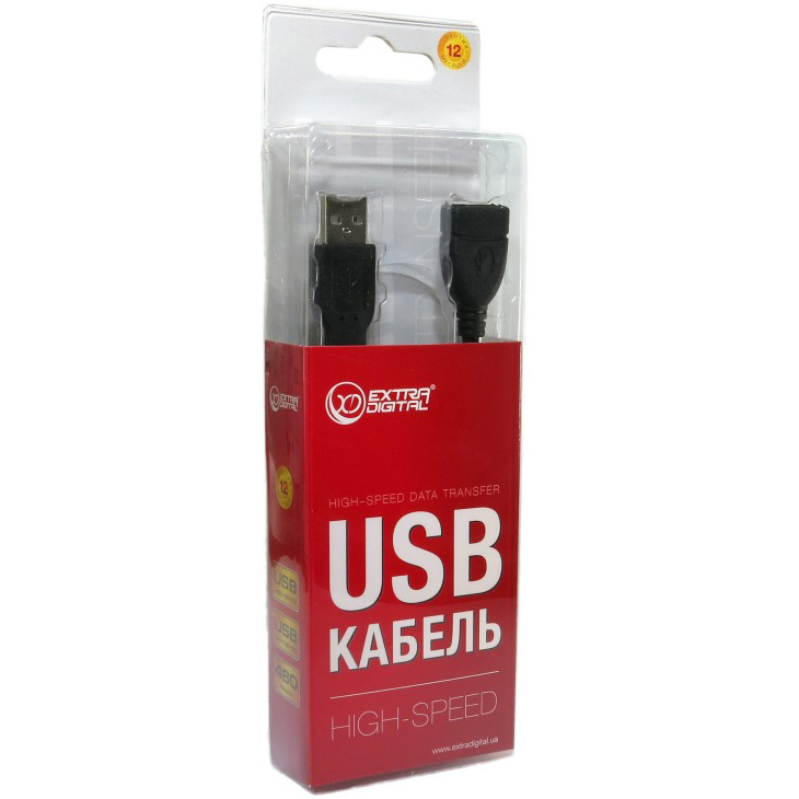 Подовжувач EXTRADIGITAL USB 2.0 AF/AM 0.5 m black (KBU1618) Роз'єм 2 USB тип А (мама)