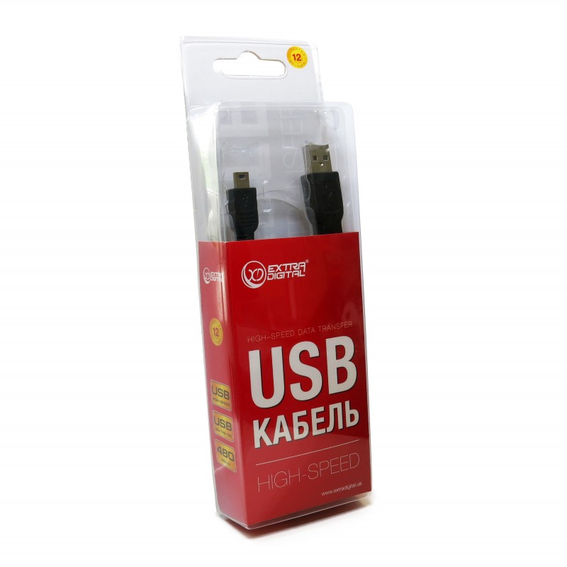 Кабель EXTRADIGITAL USB 2.0 AM / miniUSB-B 0.5m black (KBU1627) Длина 0.5