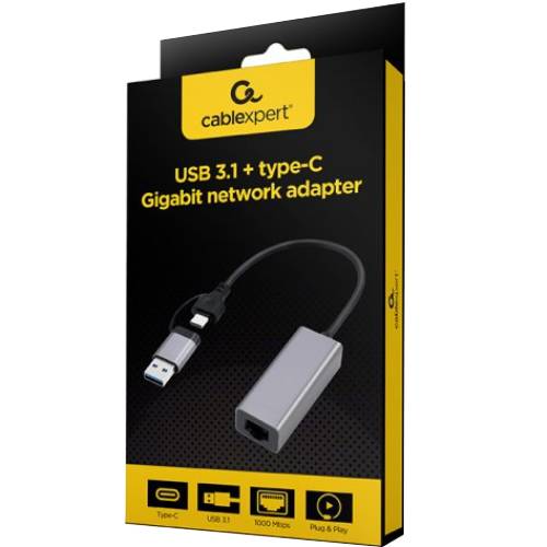 Кабель CABLEXPERT USB type-A/type-C (A-USB3AC-LAN-01) Вид кабель