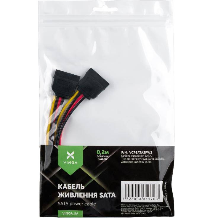 Кабель VINGA SATA power 0.2m 2 connectors (VCPSATA2PW2) Разъем 1 2хSATA