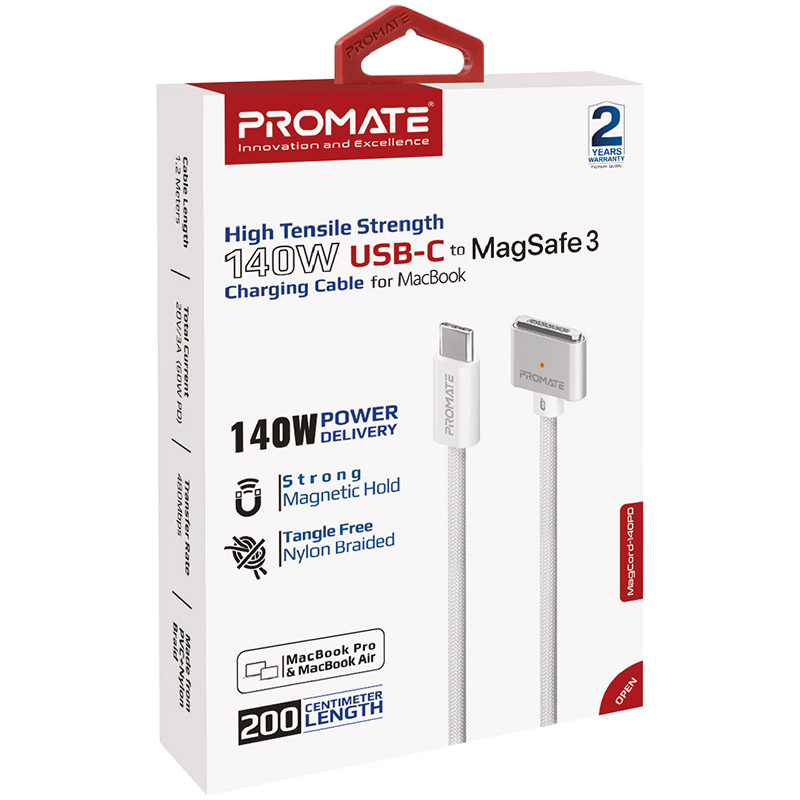 Внешний вид Кабель PROMATE USB Type-C - MagSafe 3 200 см White (magcord-140pd.white)